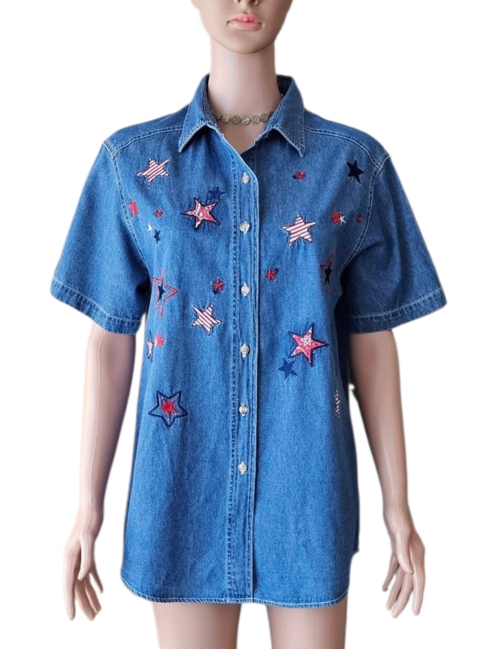 Vintage Quizz Again & Co. Stars Patriotic Denim Shirt